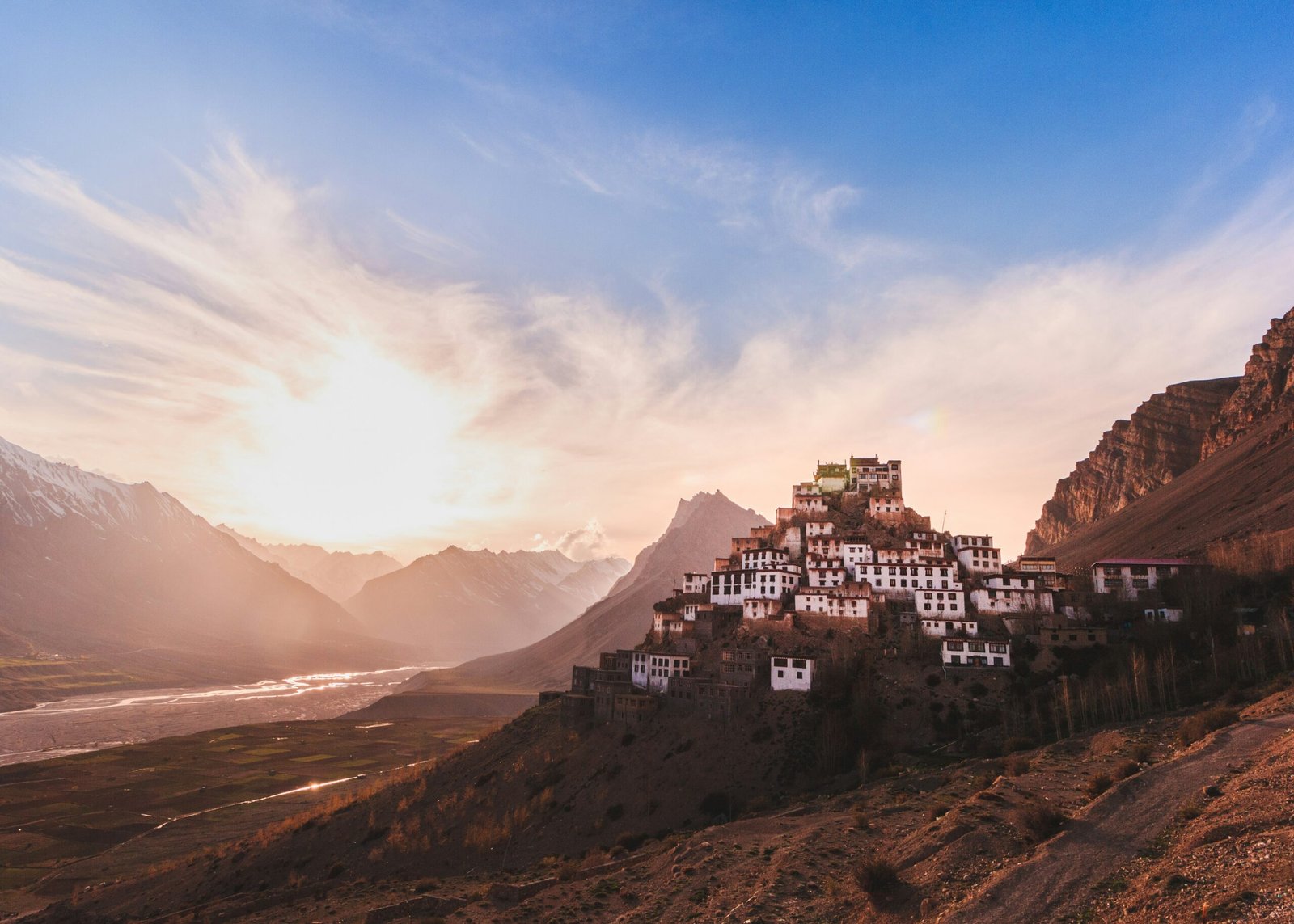 Key Monastery in Spiti Valley surrounded by Himalayan mountains